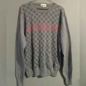 Jehchange size XL men’s Gray and Pink Checkered Crewneck Sweater 100% cotton